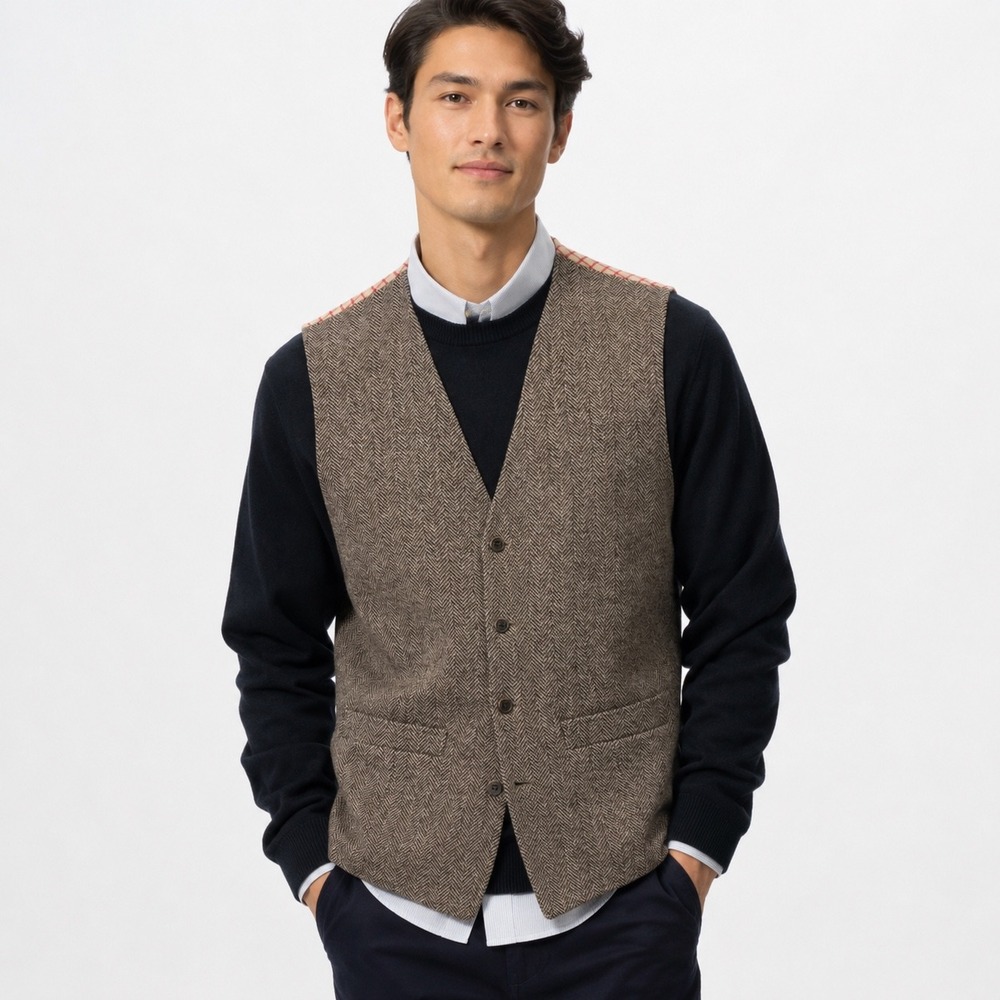 Uniqlo Ines De La Fressange Herringbone Wool Blend Vest Brown Check XL NWT